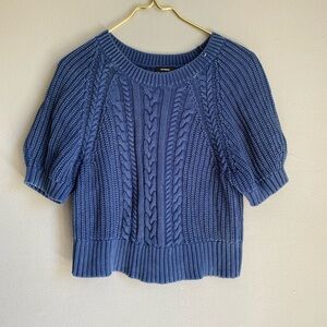 Express Blue Short-Sleeve Cable-Knit Crew Sweater